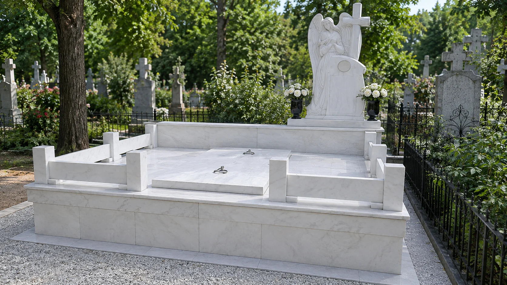 Cavou funerar cu patru locuri prezentat într-un cimitir